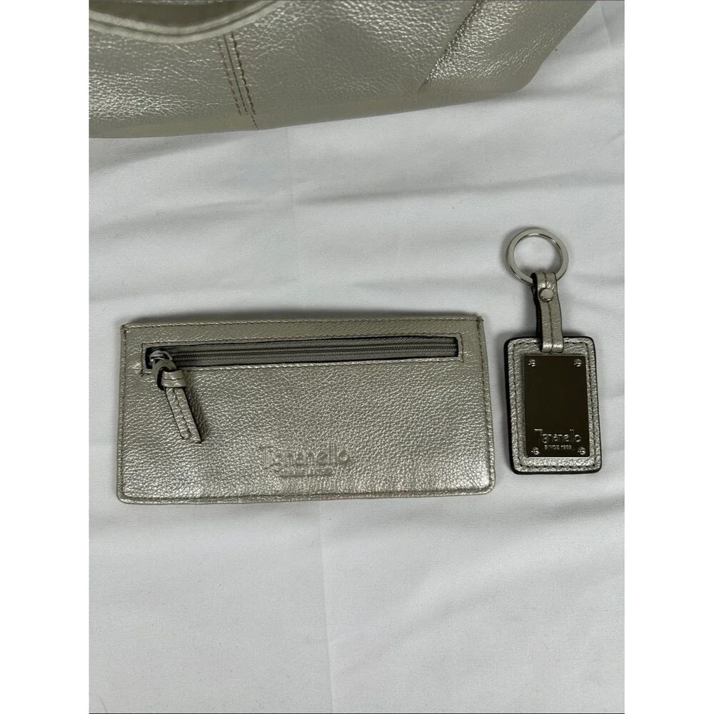 Tignanello Leather Metallic Silver Hobo Bag with Matching Wallet And Keyring